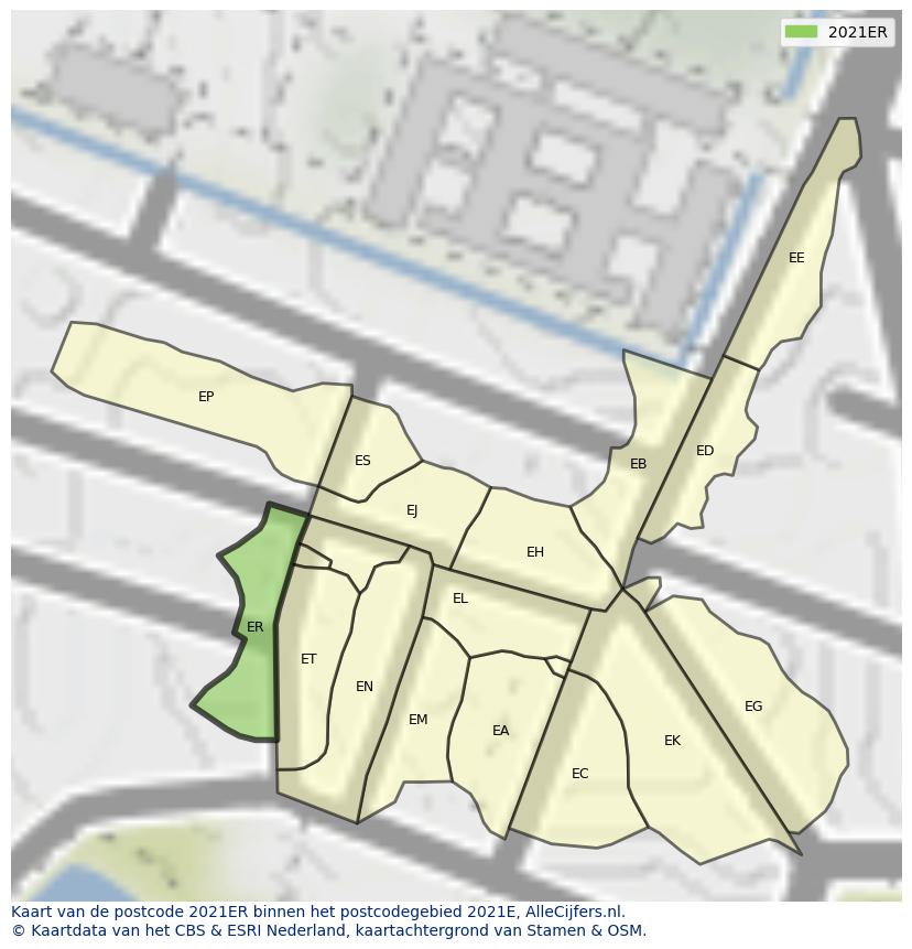 Afbeelding van het postcodegebied 2021 ER op de kaart.