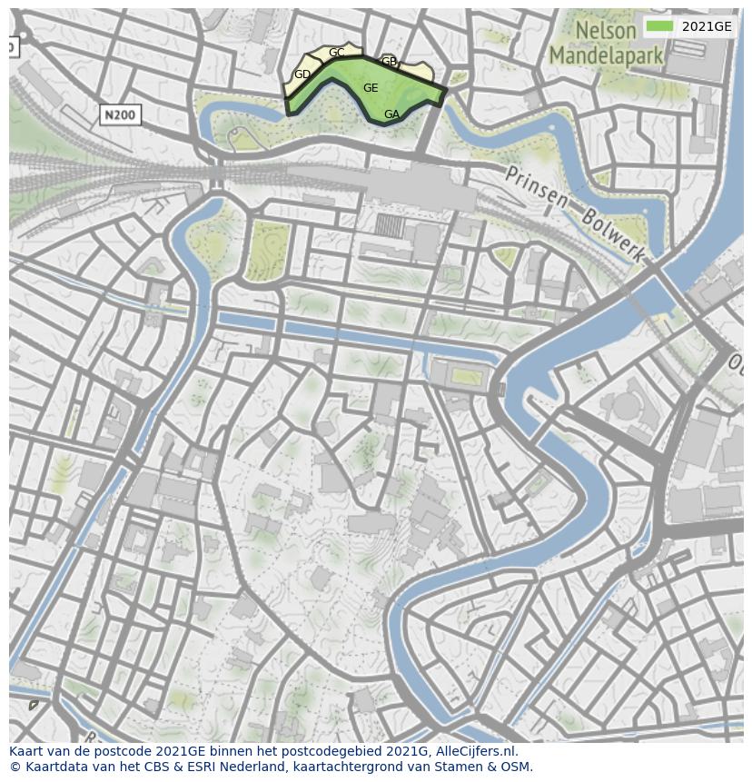 Afbeelding van het postcodegebied 2021 GE op de kaart.