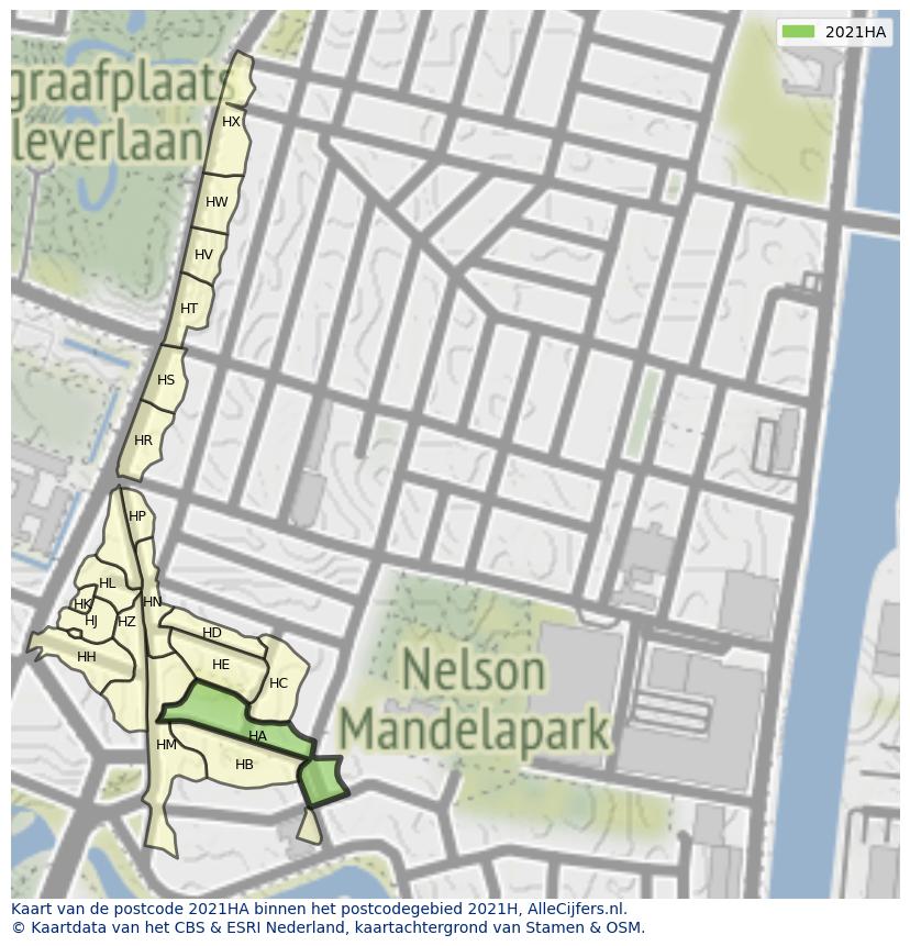Afbeelding van het postcodegebied 2021 HA op de kaart.