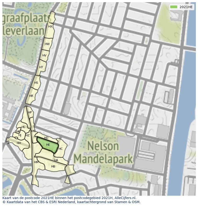 Afbeelding van het postcodegebied 2021 HE op de kaart.