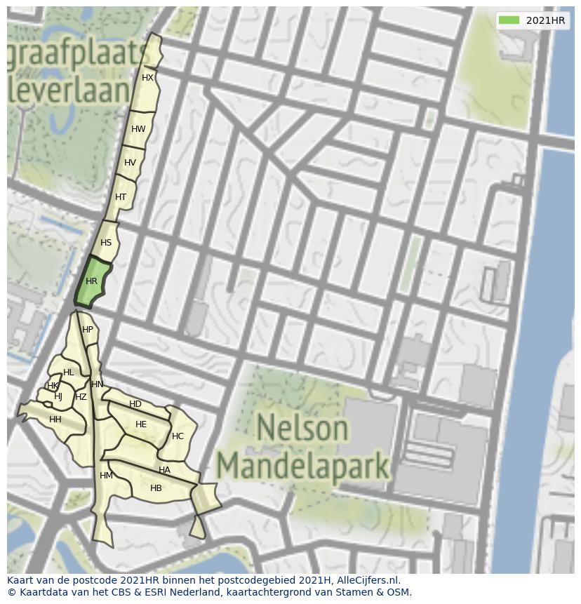 Afbeelding van het postcodegebied 2021 HR op de kaart.
