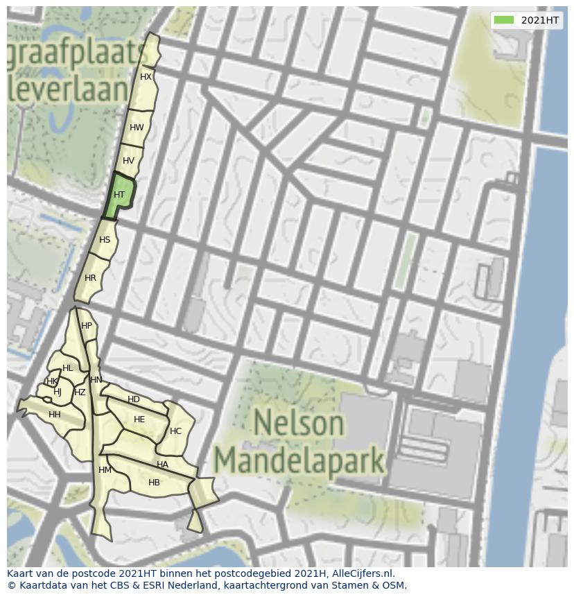 Afbeelding van het postcodegebied 2021 HT op de kaart.