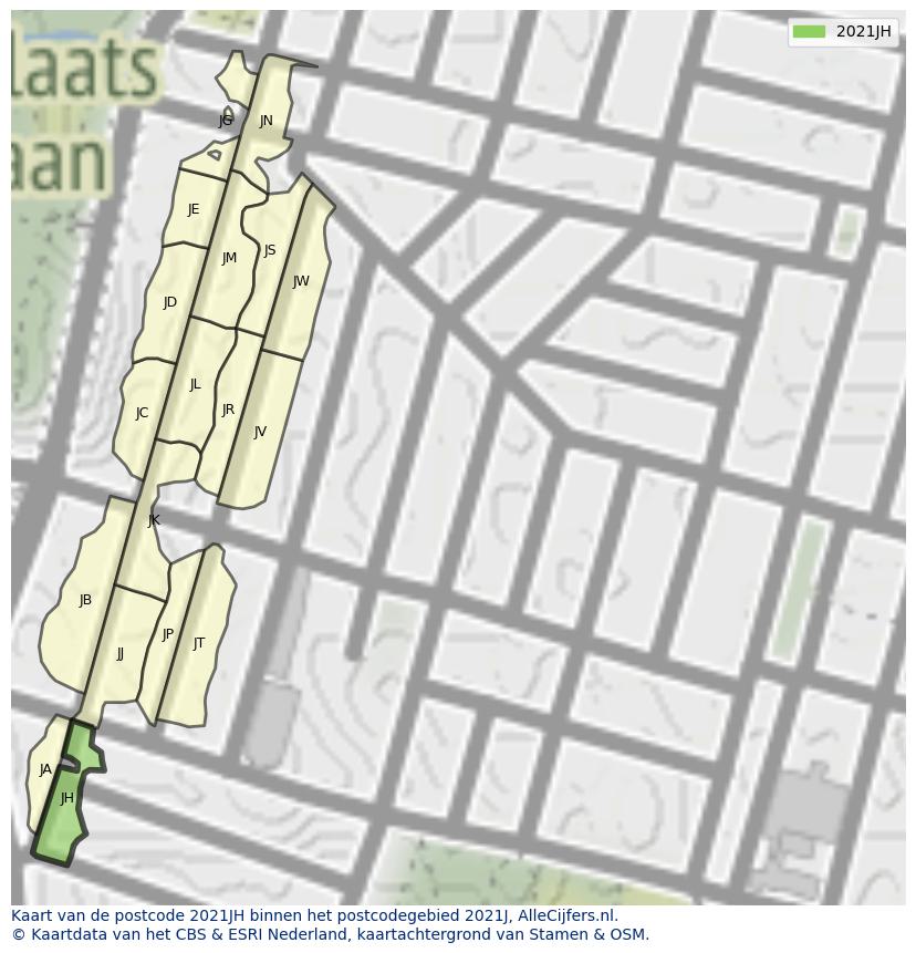 Afbeelding van het postcodegebied 2021 JH op de kaart.