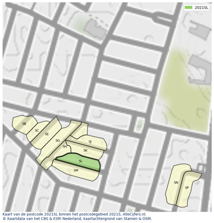 Afbeelding van het postcodegebied 2021 SL op de kaart.