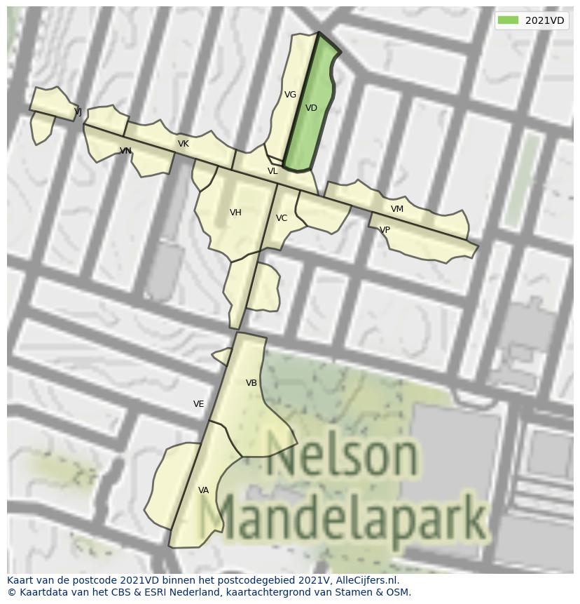 Afbeelding van het postcodegebied 2021 VD op de kaart.