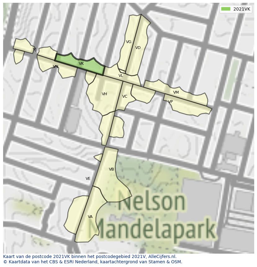 Afbeelding van het postcodegebied 2021 VK op de kaart.