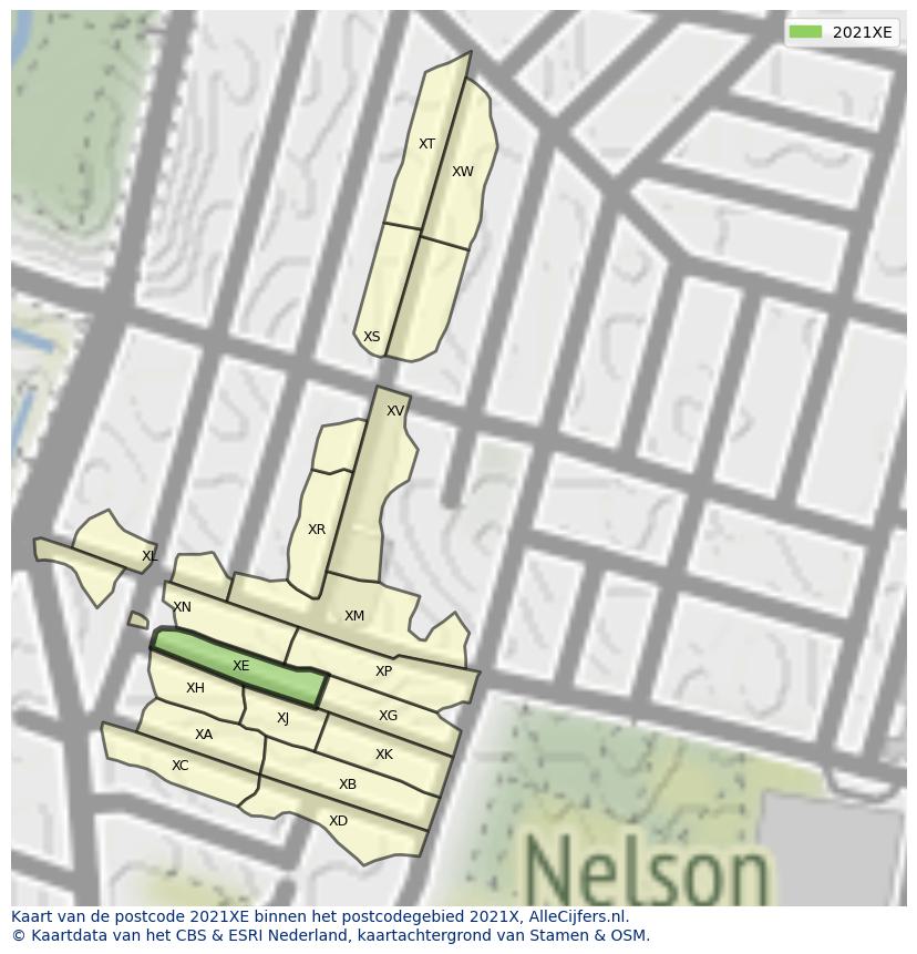 Afbeelding van het postcodegebied 2021 XE op de kaart.