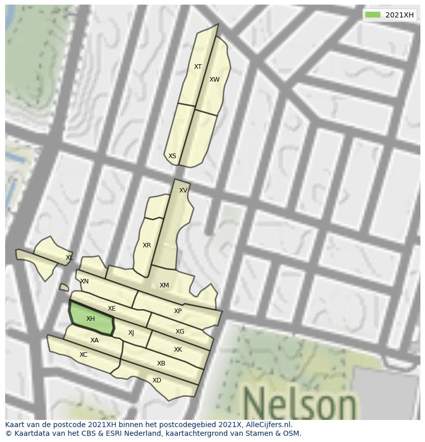 Afbeelding van het postcodegebied 2021 XH op de kaart.