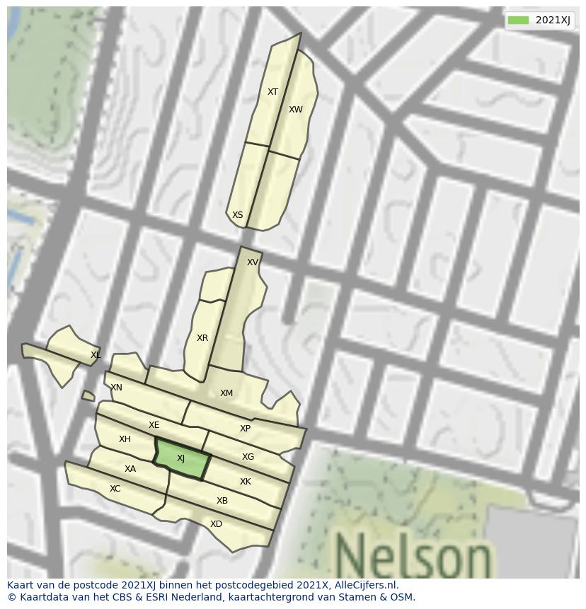 Afbeelding van het postcodegebied 2021 XJ op de kaart.