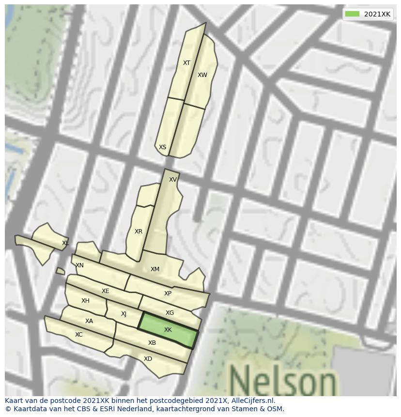 Afbeelding van het postcodegebied 2021 XK op de kaart.