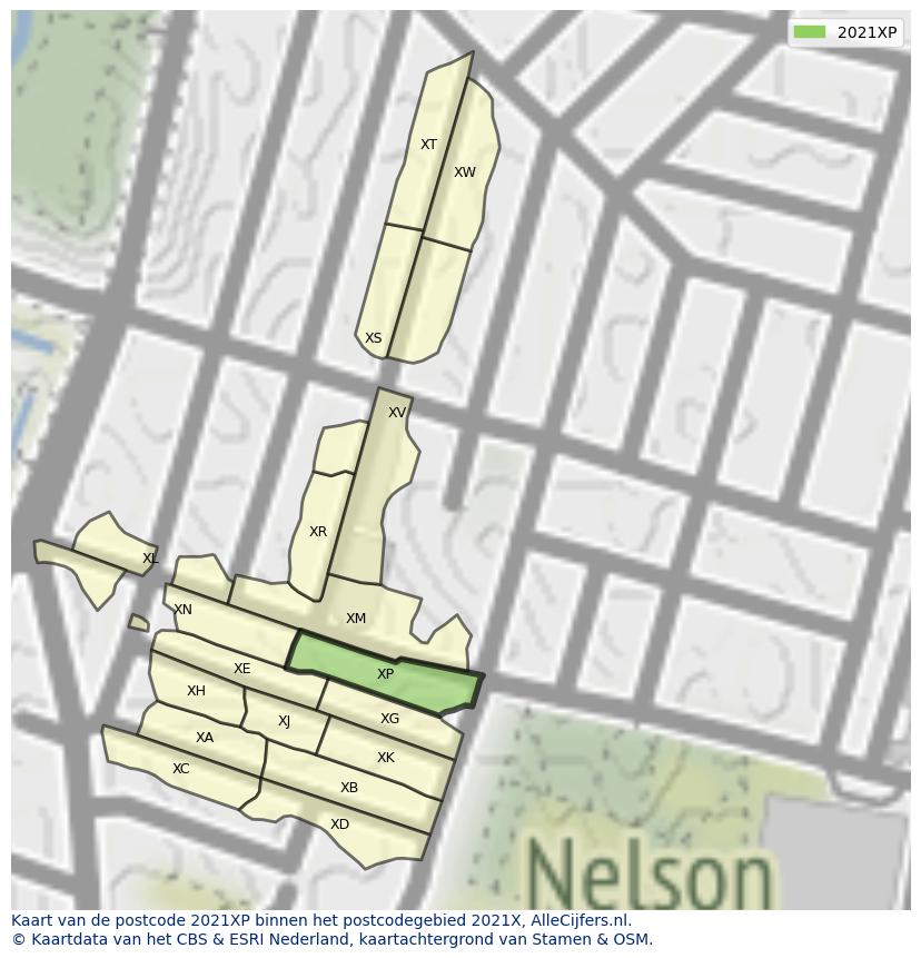 Afbeelding van het postcodegebied 2021 XP op de kaart.