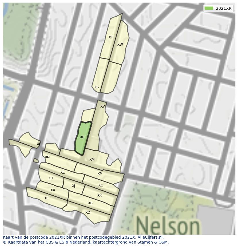 Afbeelding van het postcodegebied 2021 XR op de kaart.