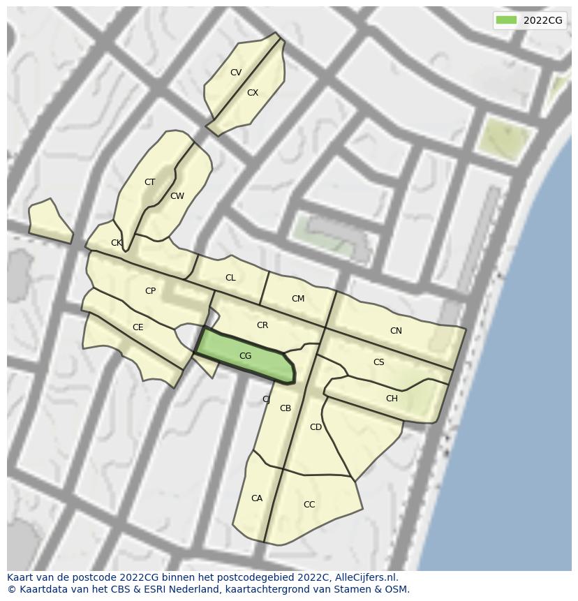 Afbeelding van het postcodegebied 2022 CG op de kaart.