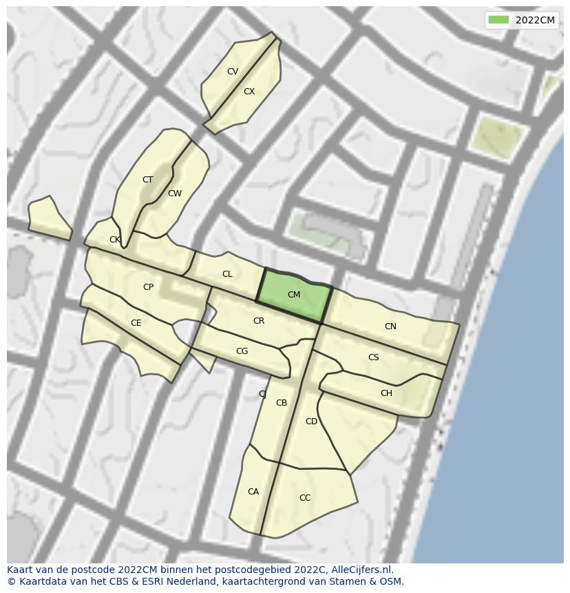 Afbeelding van het postcodegebied 2022 CM op de kaart.