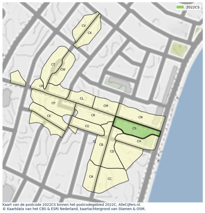 Afbeelding van het postcodegebied 2022 CS op de kaart.