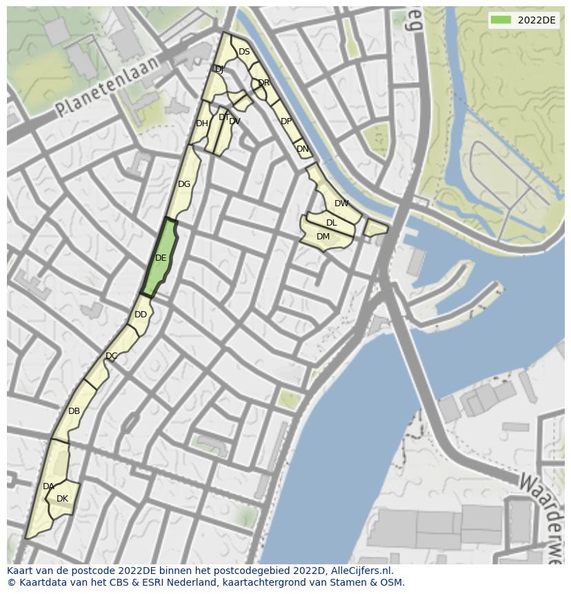 Afbeelding van het postcodegebied 2022 DE op de kaart.