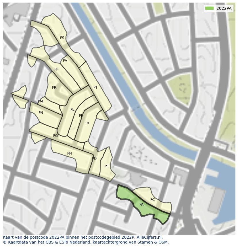 Afbeelding van het postcodegebied 2022 PA op de kaart.