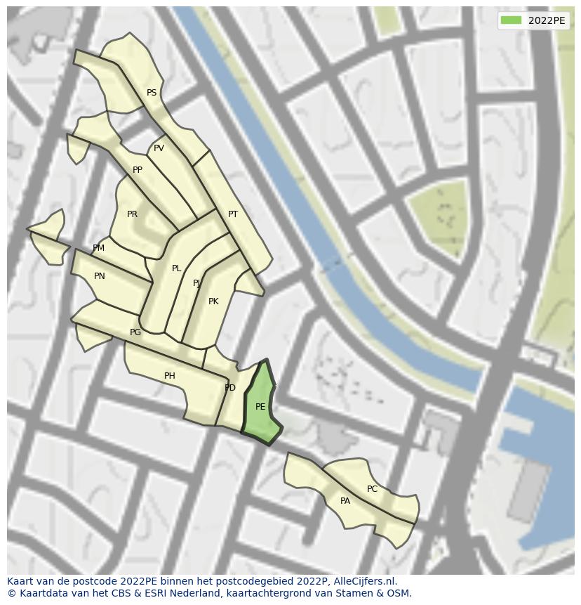 Afbeelding van het postcodegebied 2022 PE op de kaart.