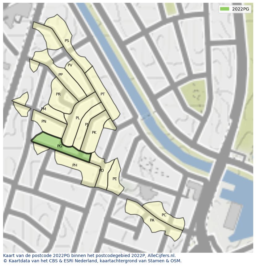 Afbeelding van het postcodegebied 2022 PG op de kaart.