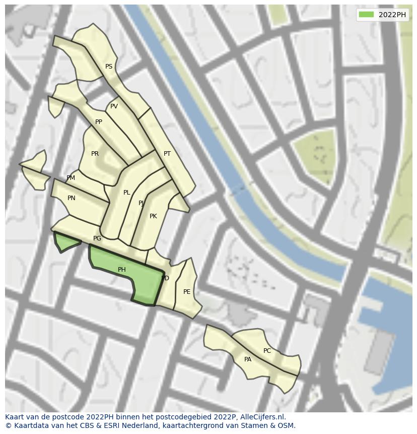 Afbeelding van het postcodegebied 2022 PH op de kaart.