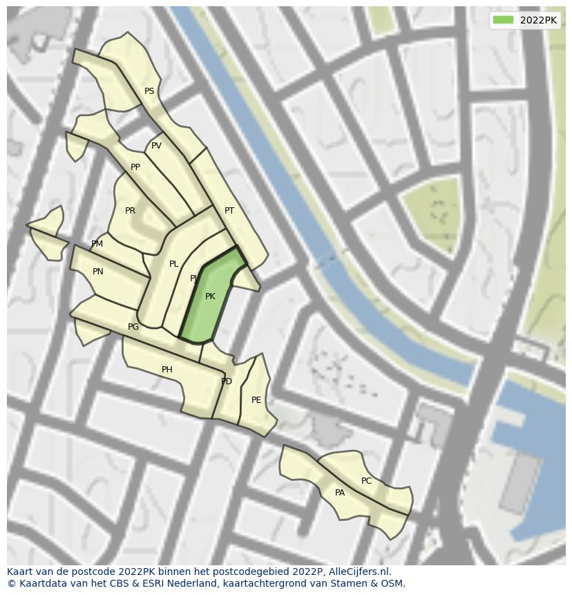 Afbeelding van het postcodegebied 2022 PK op de kaart.
