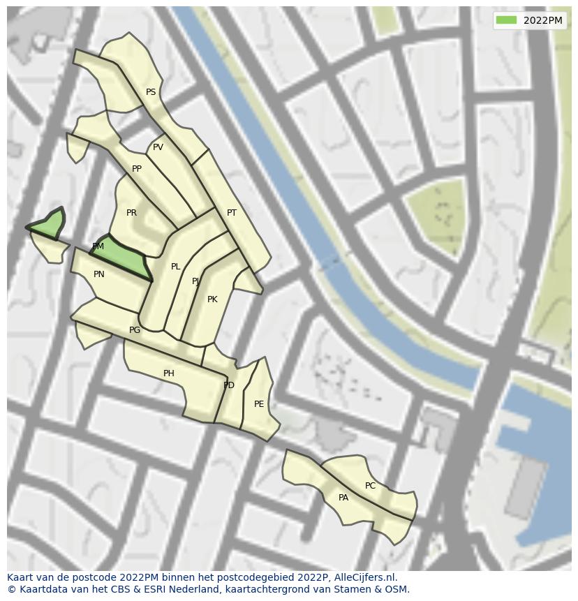 Afbeelding van het postcodegebied 2022 PM op de kaart.