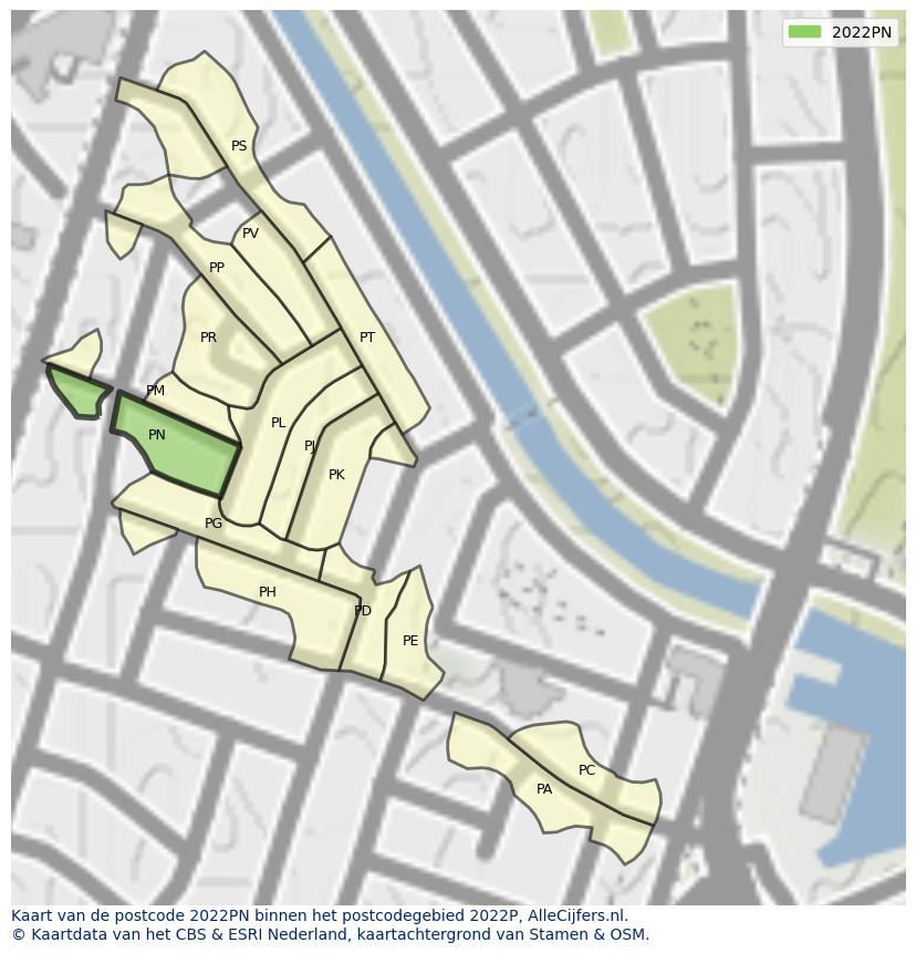 Afbeelding van het postcodegebied 2022 PN op de kaart.