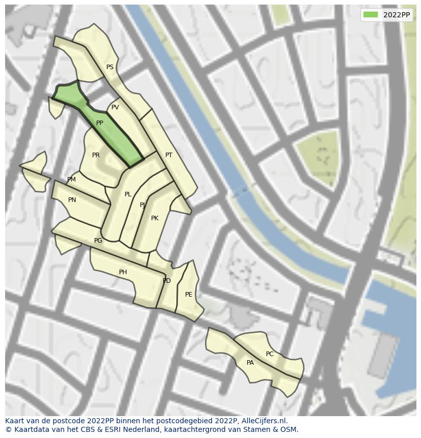 Afbeelding van het postcodegebied 2022 PP op de kaart.