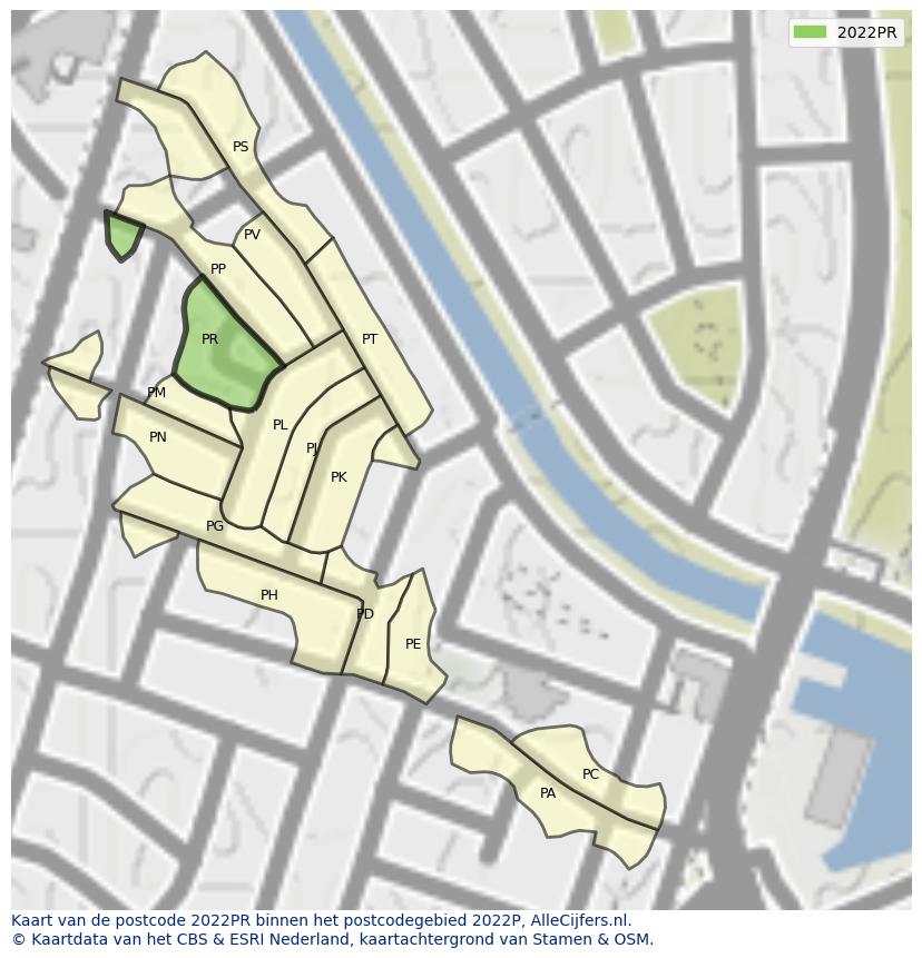 Afbeelding van het postcodegebied 2022 PR op de kaart.
