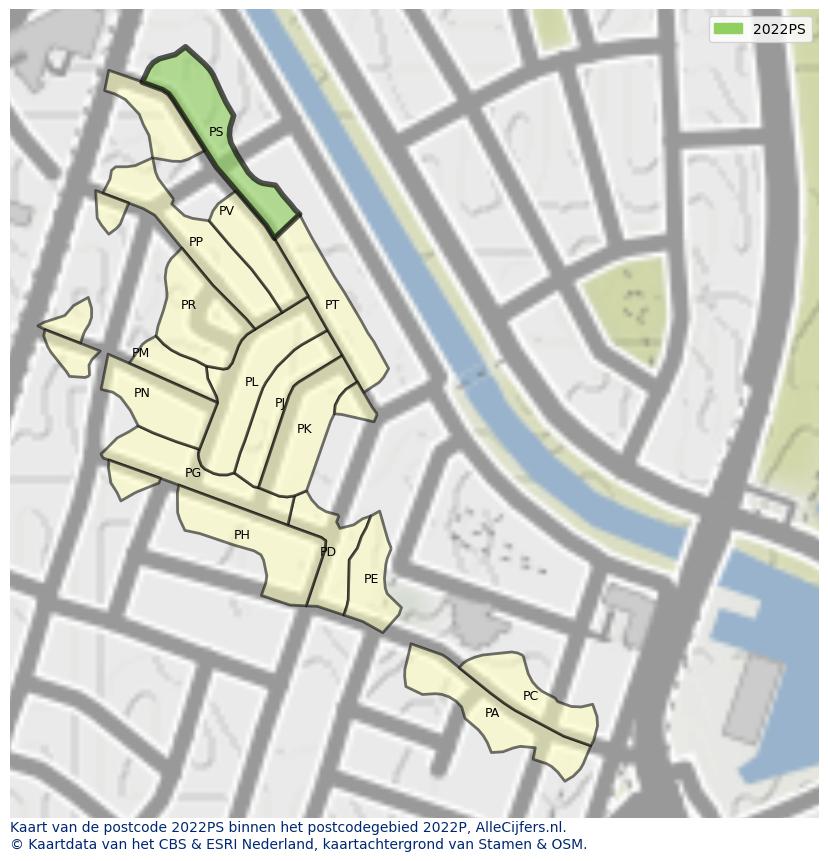 Afbeelding van het postcodegebied 2022 PS op de kaart.