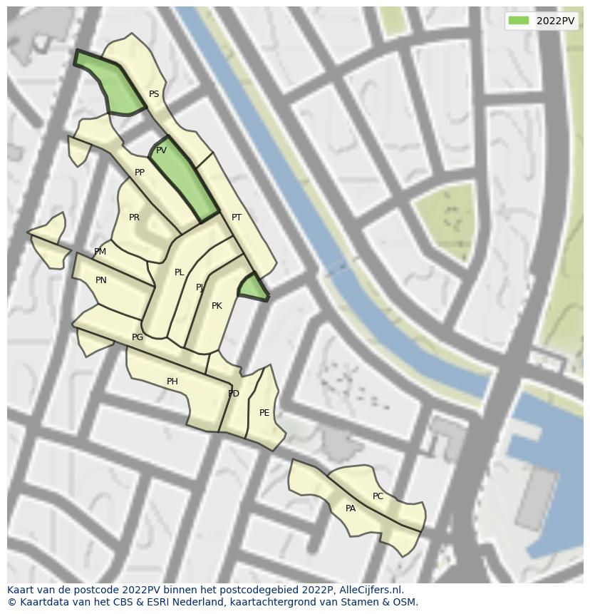 Afbeelding van het postcodegebied 2022 PV op de kaart.
