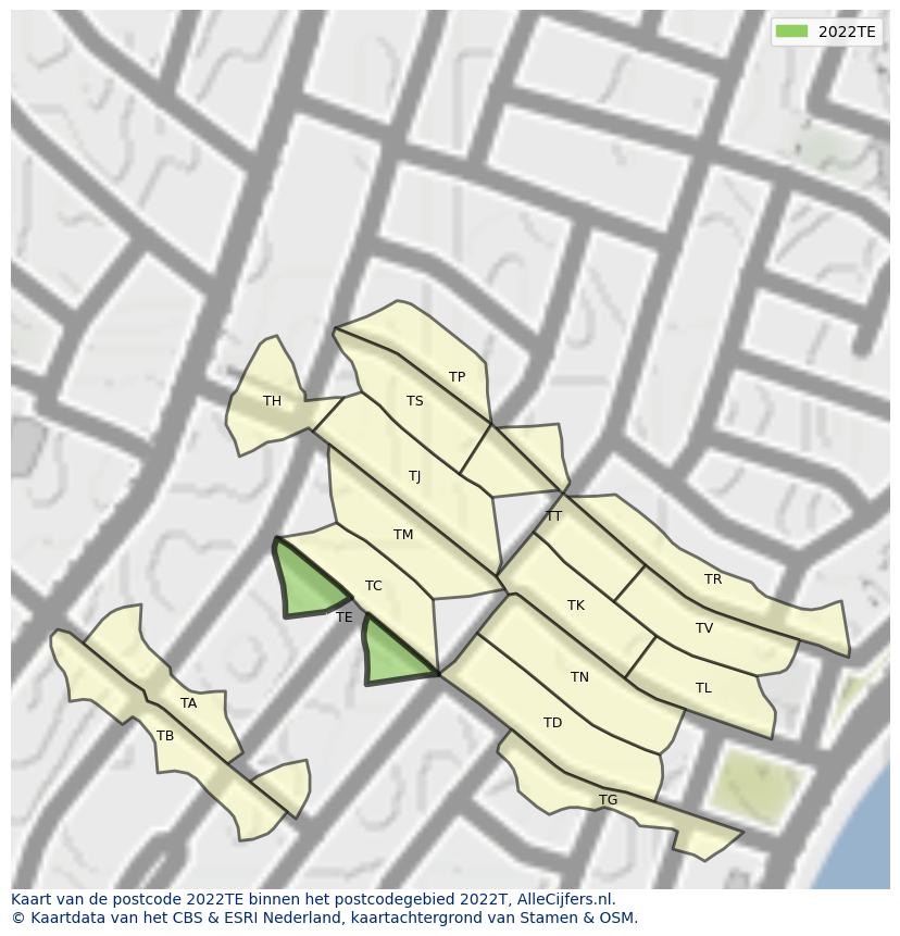 Afbeelding van het postcodegebied 2022 TE op de kaart.