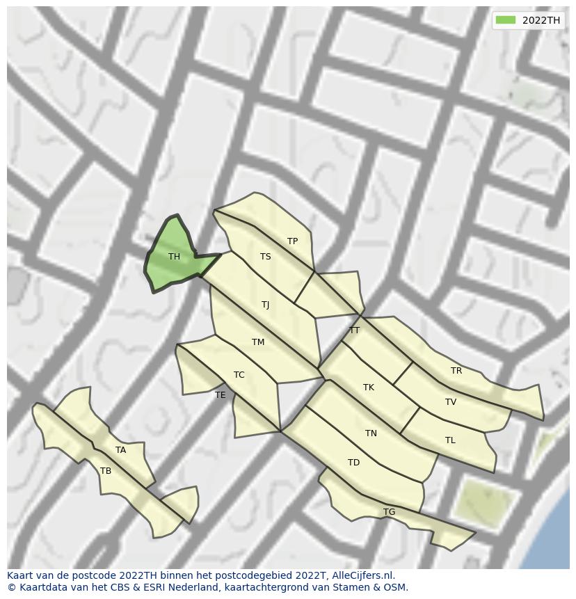 Afbeelding van het postcodegebied 2022 TH op de kaart.