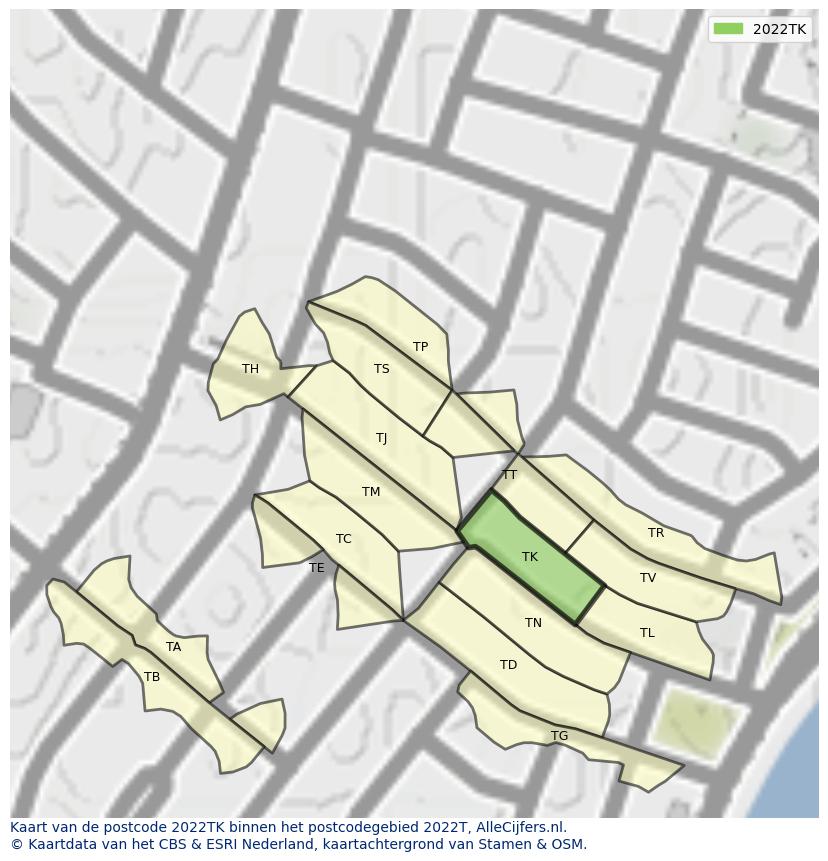 Afbeelding van het postcodegebied 2022 TK op de kaart.