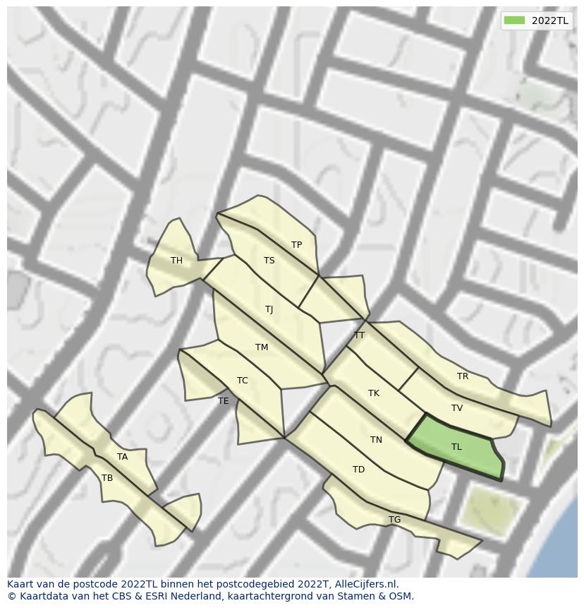 Afbeelding van het postcodegebied 2022 TL op de kaart.
