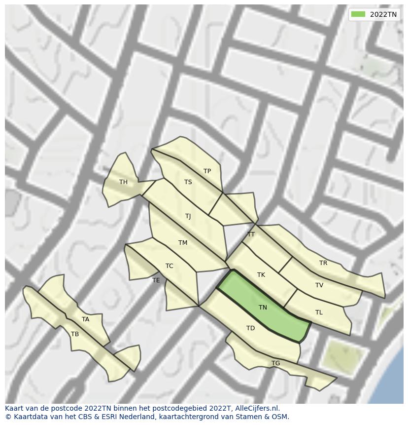 Afbeelding van het postcodegebied 2022 TN op de kaart.