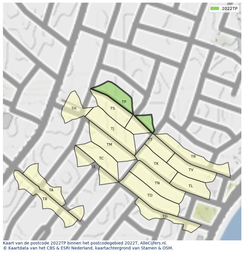 Afbeelding van het postcodegebied 2022 TP op de kaart.