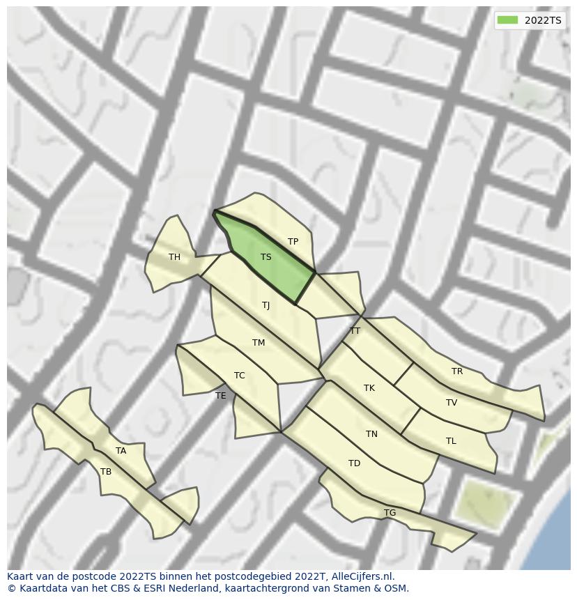 Afbeelding van het postcodegebied 2022 TS op de kaart.