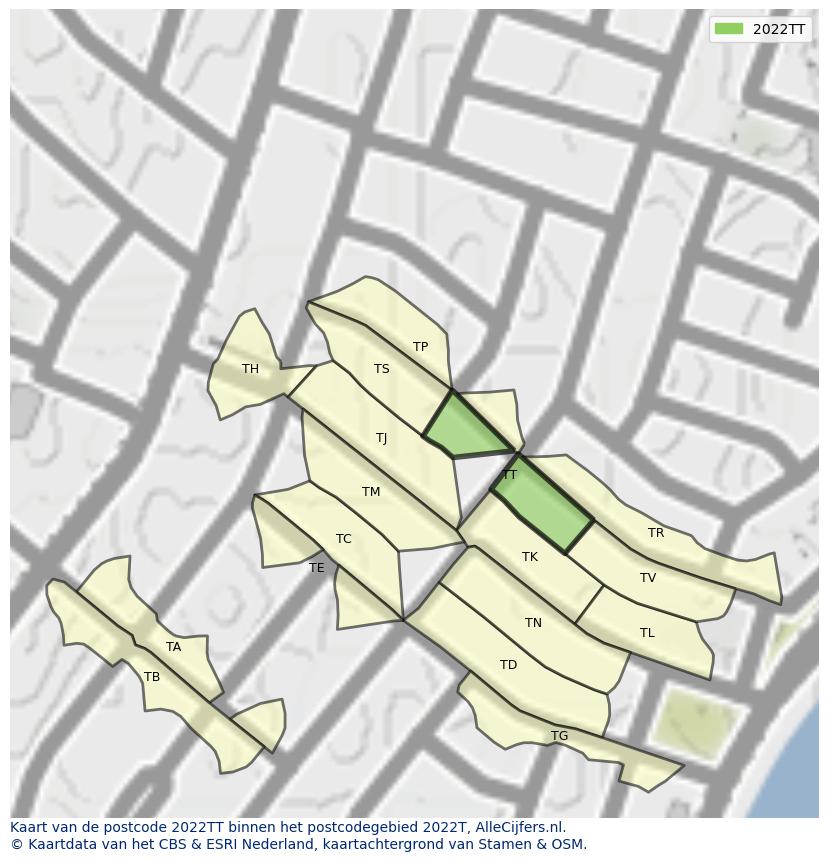 Afbeelding van het postcodegebied 2022 TT op de kaart.
