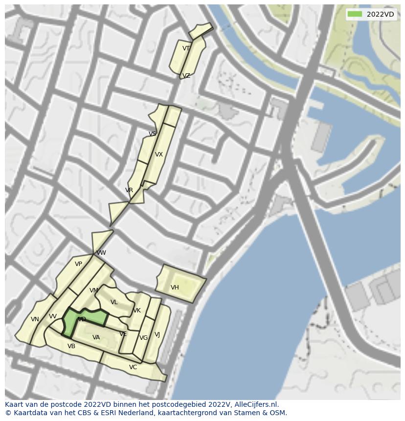 Afbeelding van het postcodegebied 2022 VD op de kaart.