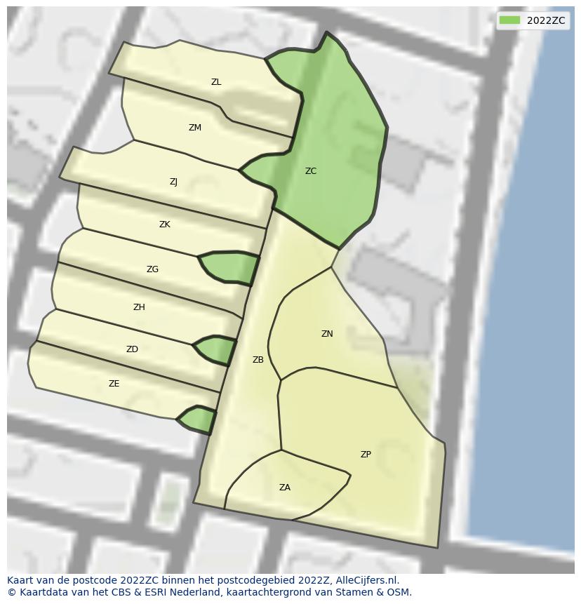 Afbeelding van het postcodegebied 2022 ZC op de kaart.