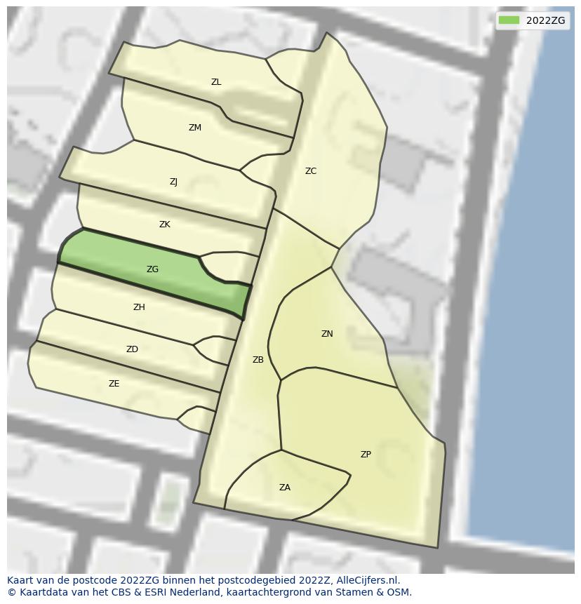 Afbeelding van het postcodegebied 2022 ZG op de kaart.