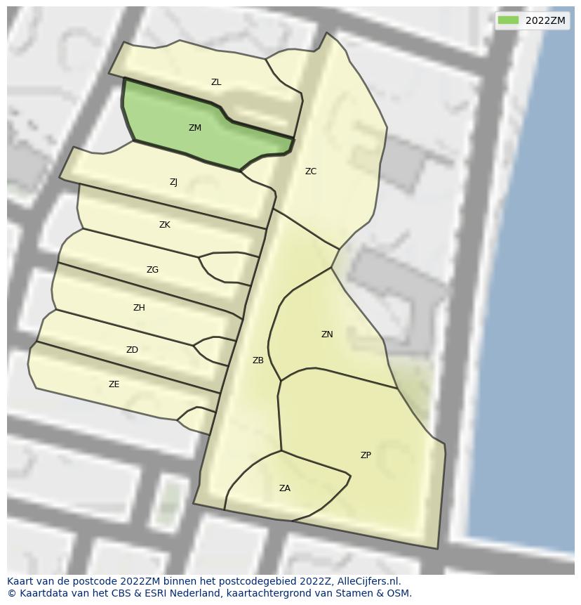 Afbeelding van het postcodegebied 2022 ZM op de kaart.