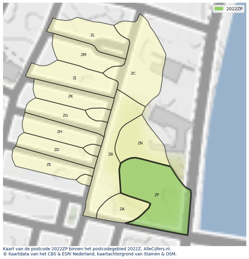 Afbeelding van het postcodegebied 2022 ZP op de kaart.