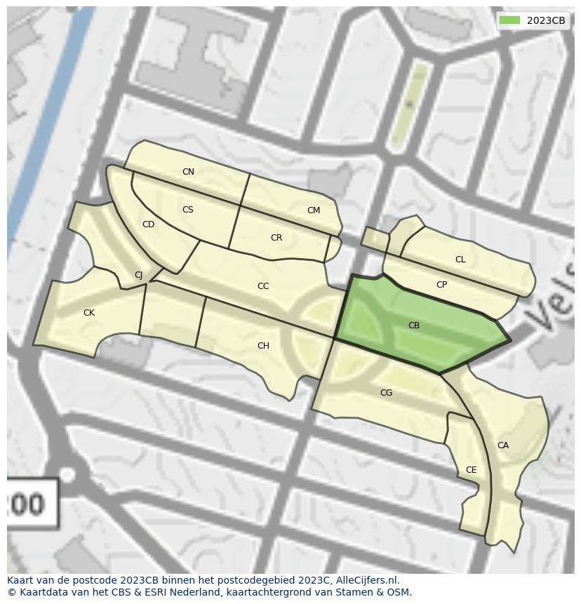 Afbeelding van het postcodegebied 2023 CB op de kaart.