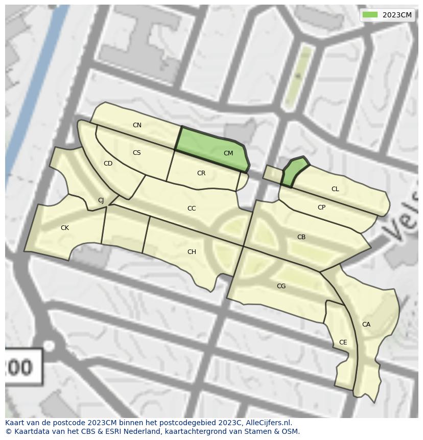 Afbeelding van het postcodegebied 2023 CM op de kaart.