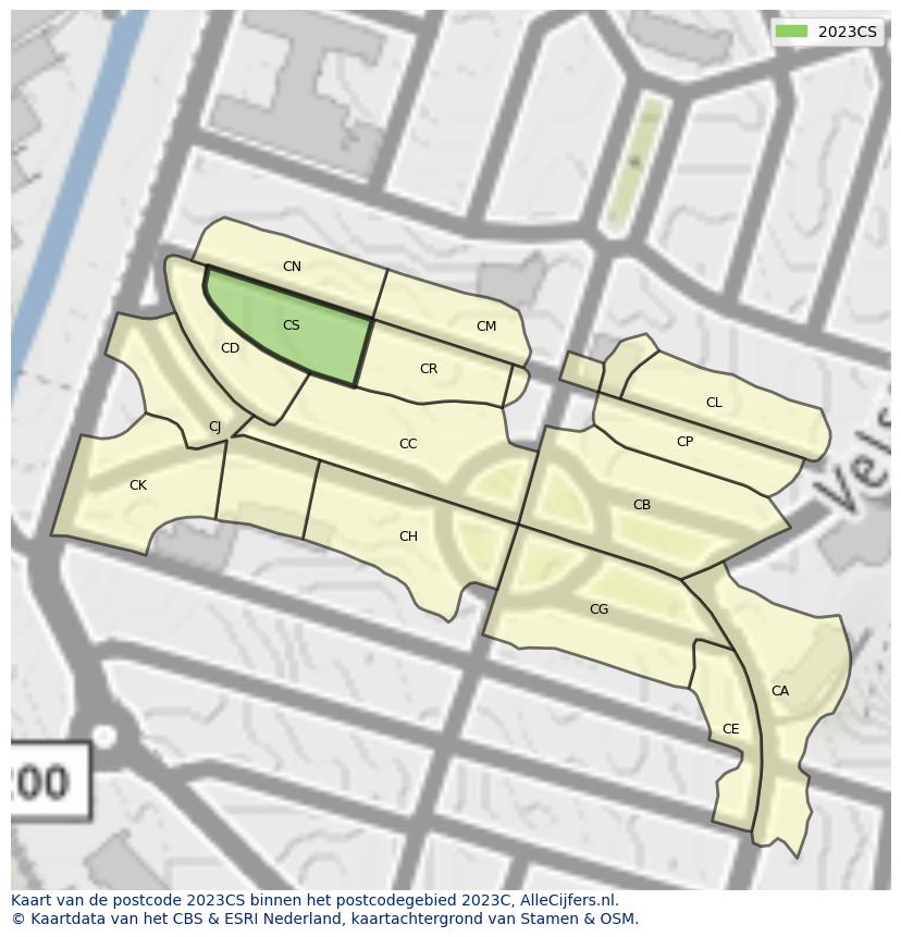 Afbeelding van het postcodegebied 2023 CS op de kaart.