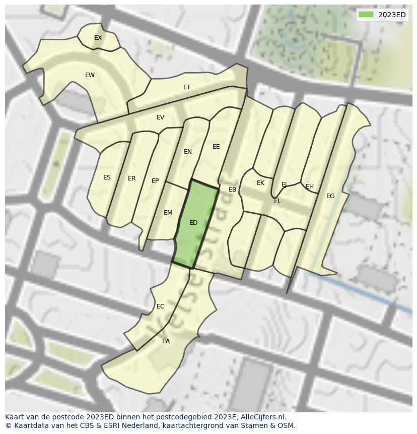 Afbeelding van het postcodegebied 2023 ED op de kaart.