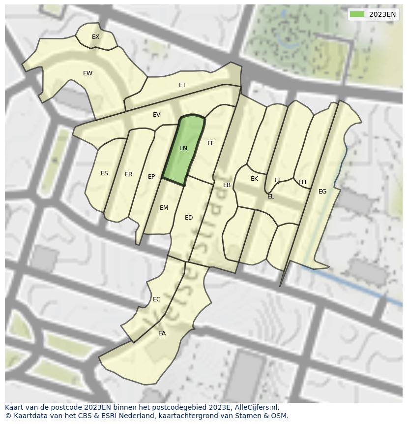 Afbeelding van het postcodegebied 2023 EN op de kaart.