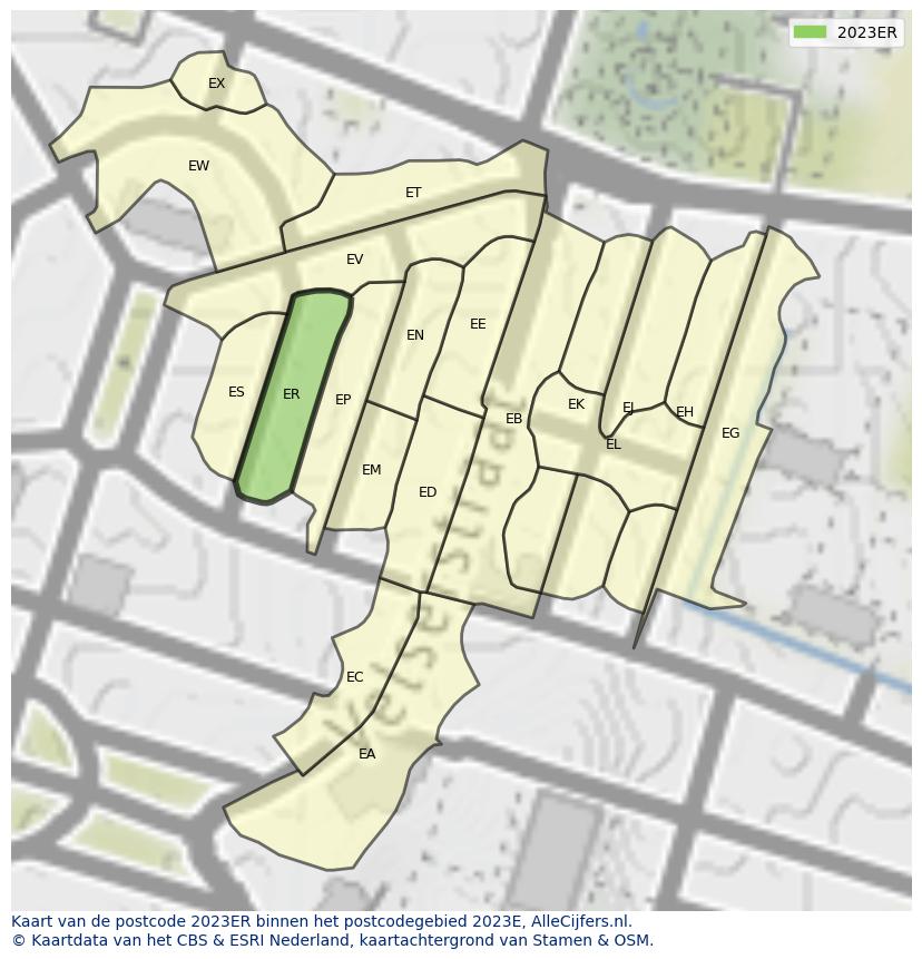 Afbeelding van het postcodegebied 2023 ER op de kaart.